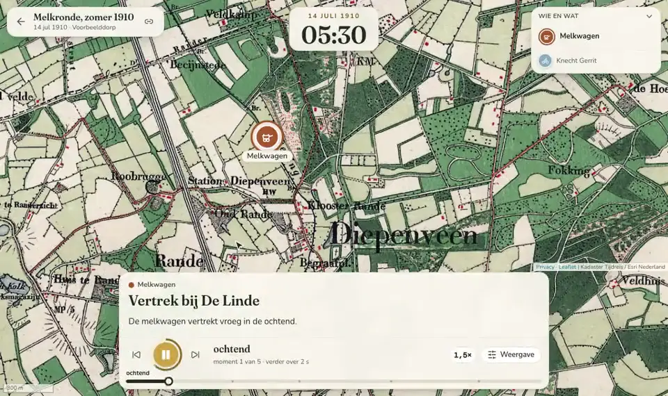 Een verhaal in Dorpsatlas: een melkwagen rijdt over de kaart van 1910